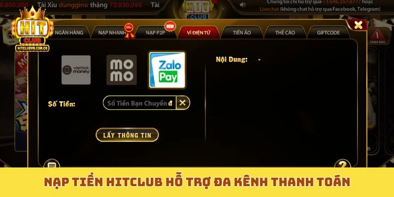 Hướng dẫn các bước nạp tiền Hitclub