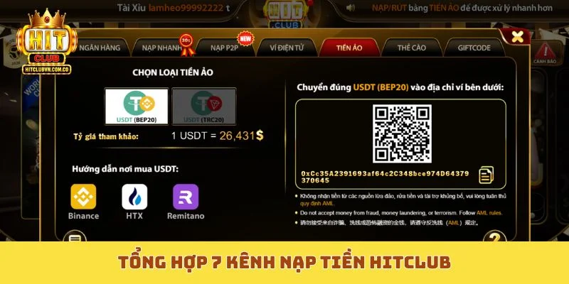 Nạp tiền Hitclub hỗ trợ đa kênh thanh toán