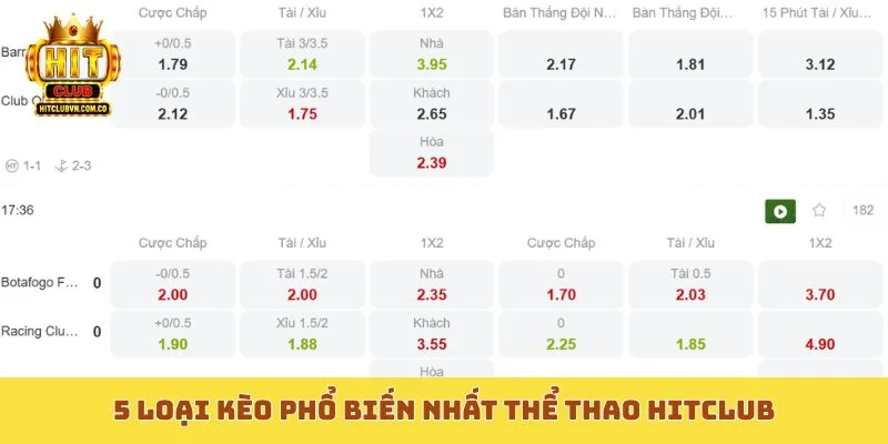 5 loại kèo phổ biến nhất thể thao Hitclub